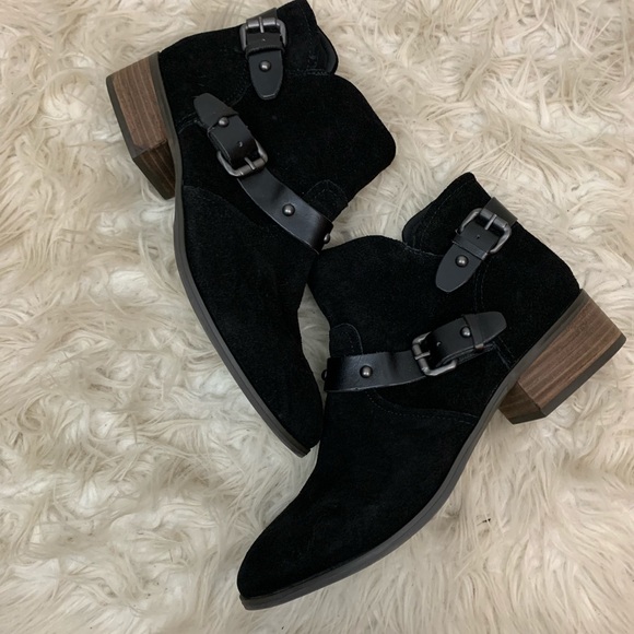 Crown vintage black suede buckle booties